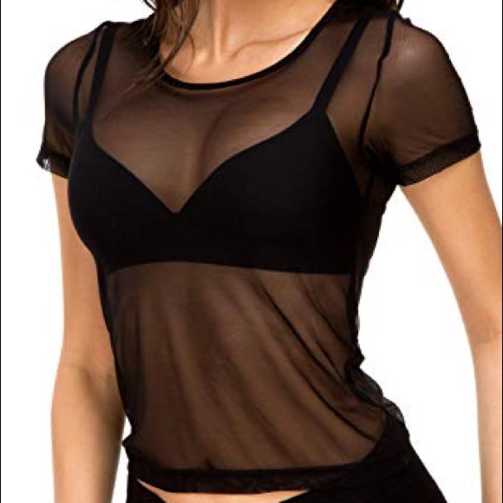 Black Mesh Sheer Top